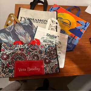 New Plastic Bags Totes Heavy Duty Fabric Handles Shopping Beach Pool Lot Of 7